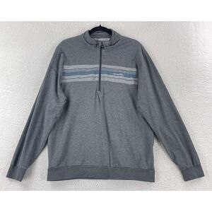 Travis Mathew Sweater Mens Large Gray 1/4 Zip Long Sleeve Stripe Pullover Casual
